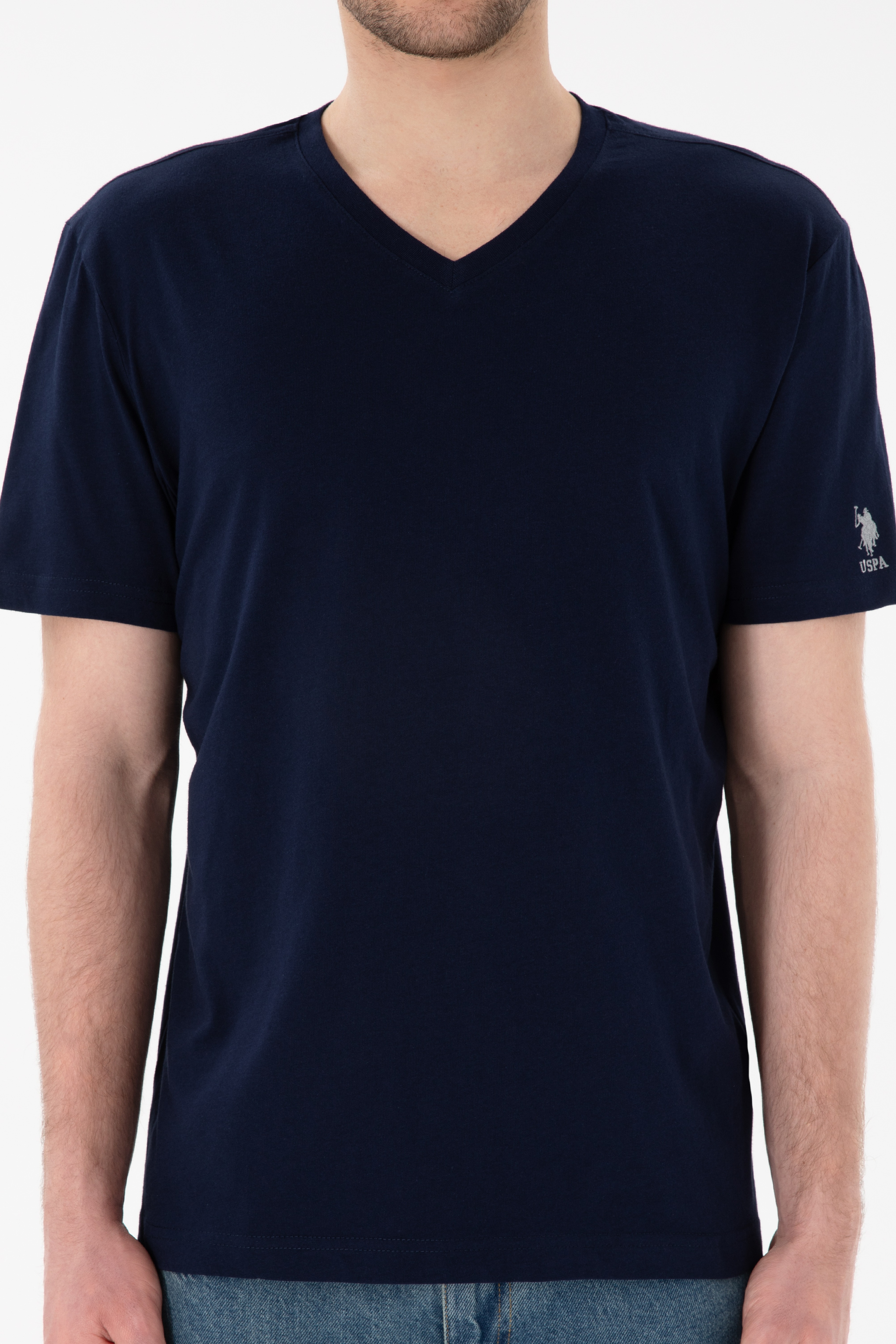 Erkek Regular Fit  V Yaka Lacivert Basic Tişört - Image 7