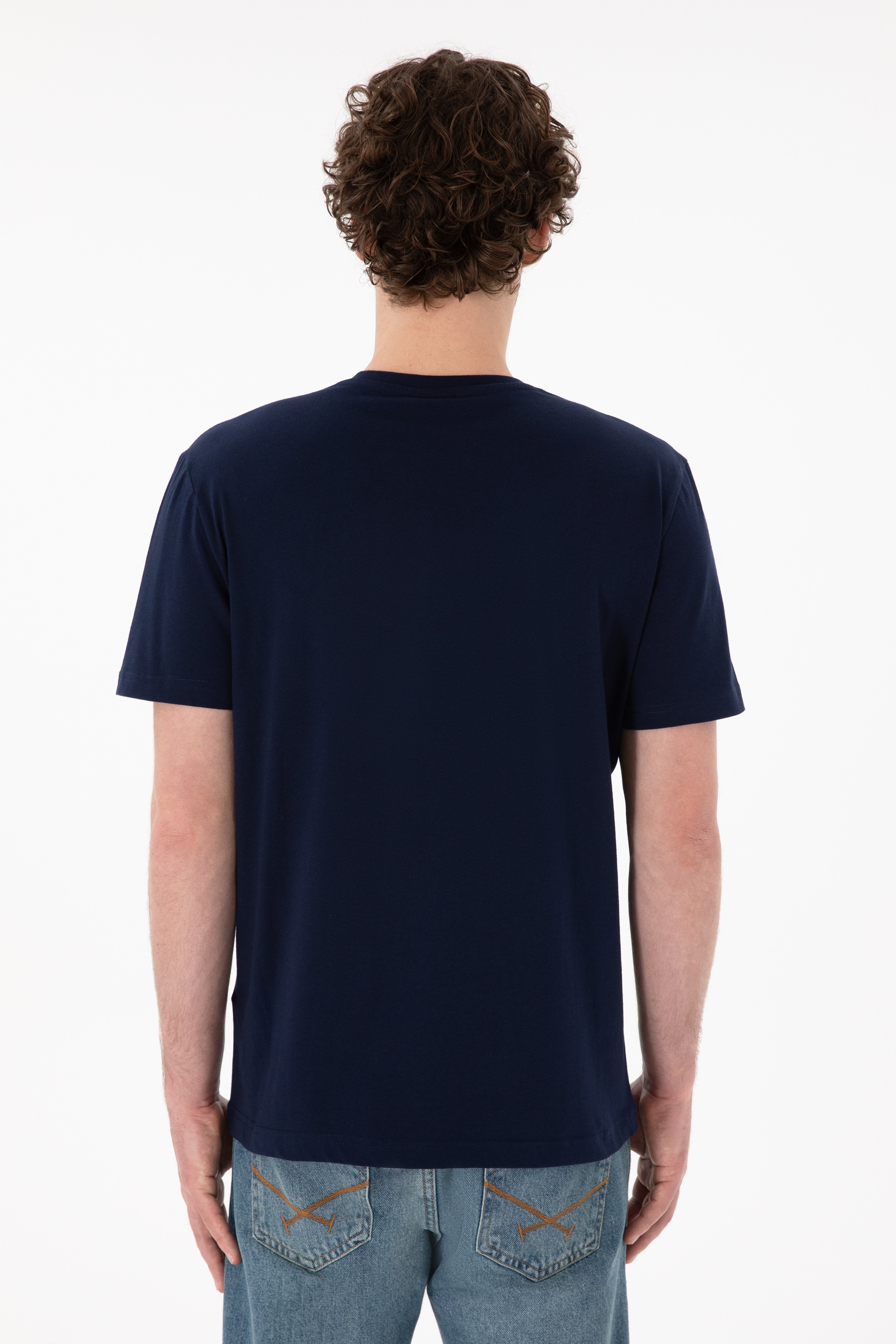 Erkek Regular Fit  V Yaka Lacivert Basic Tişört - Image 6