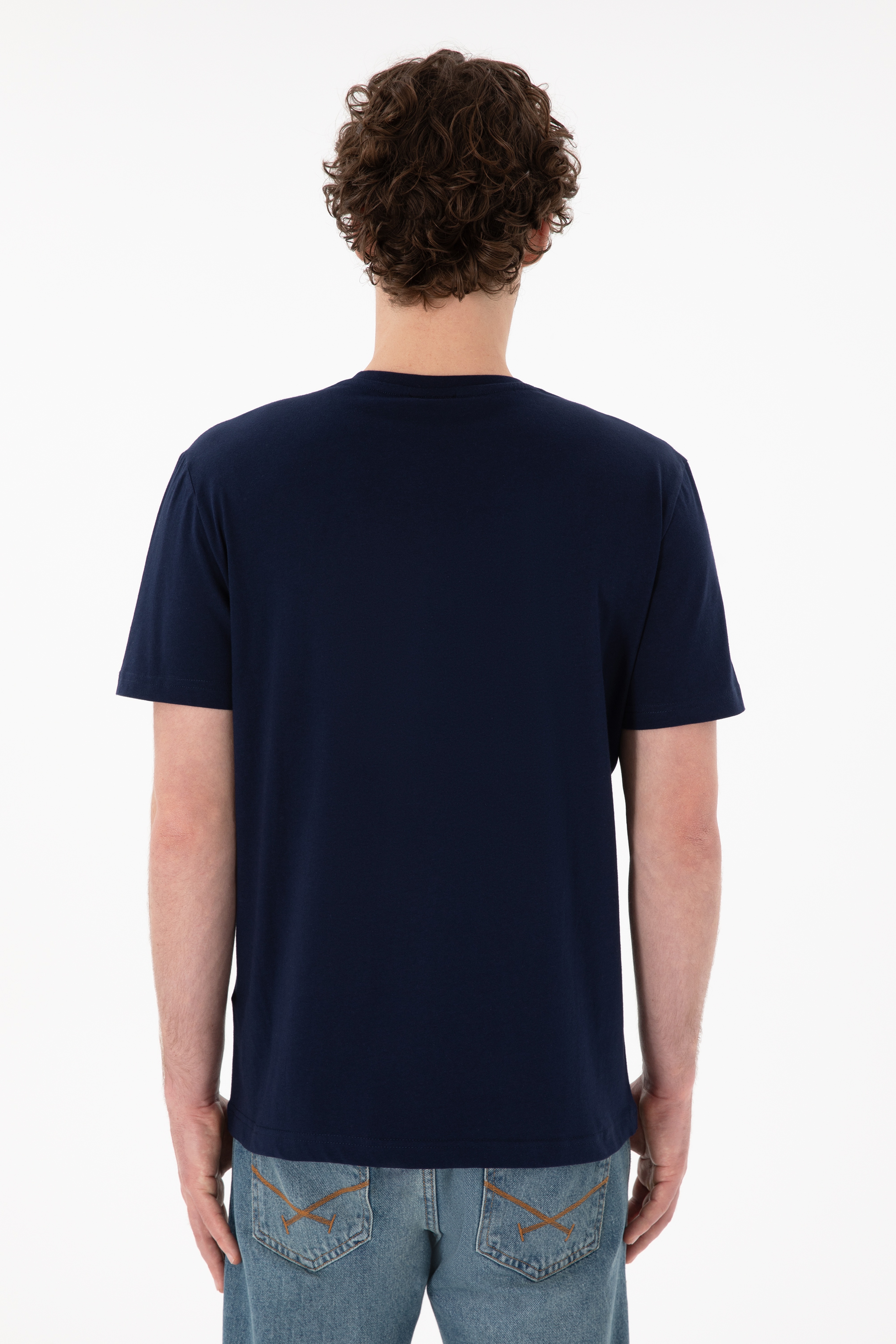 Erkek Regular Fit  V Yaka Lacivert Basic Tişört