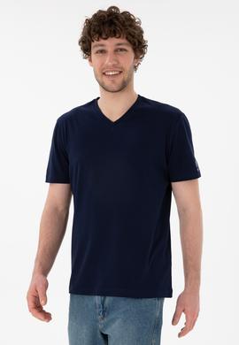 Erkek Regular Fit  V Yaka Lacivert Basic Tişört - 50305858036