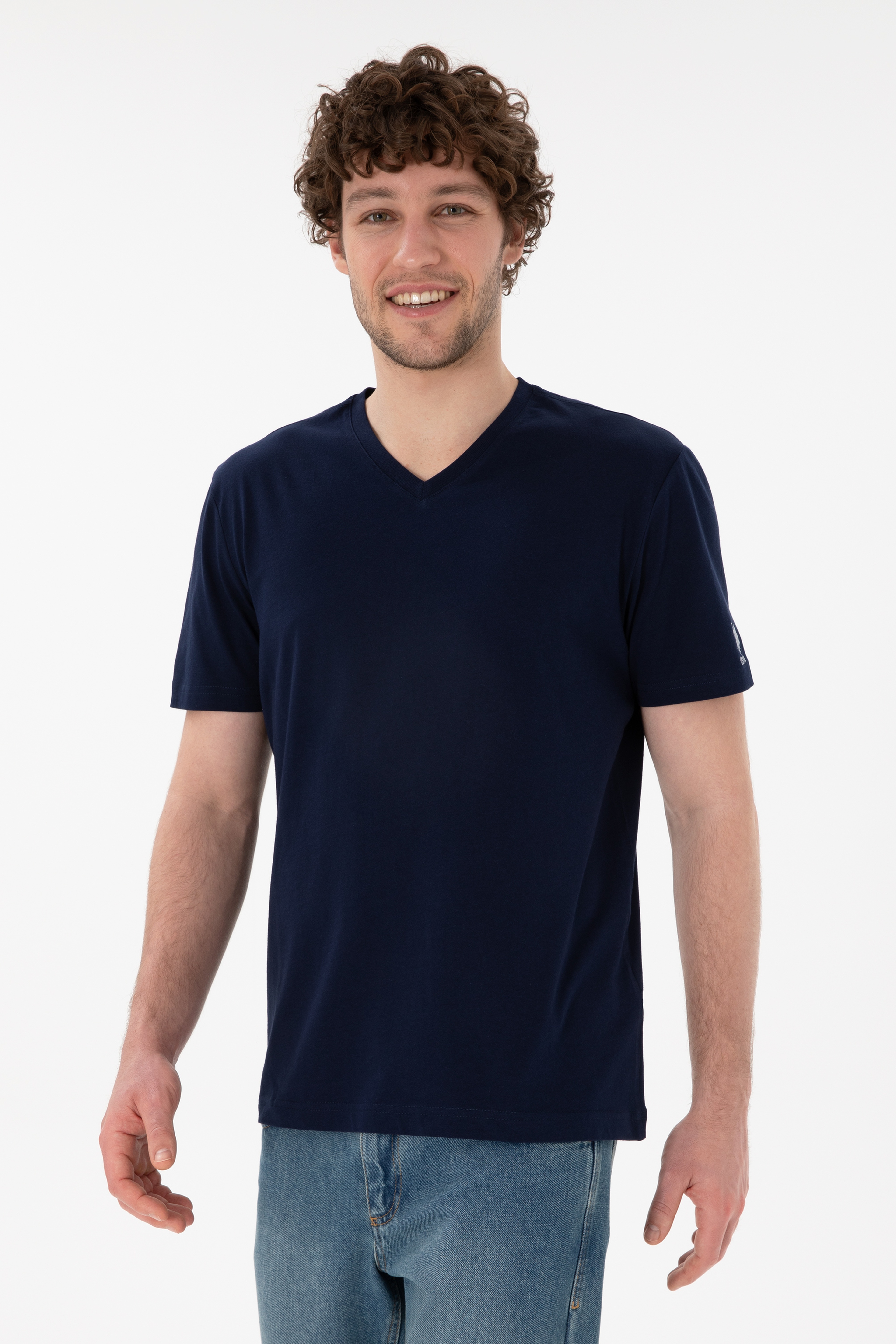 Erkek Regular Fit  V Yaka Lacivert Basic Tişört - Image 2