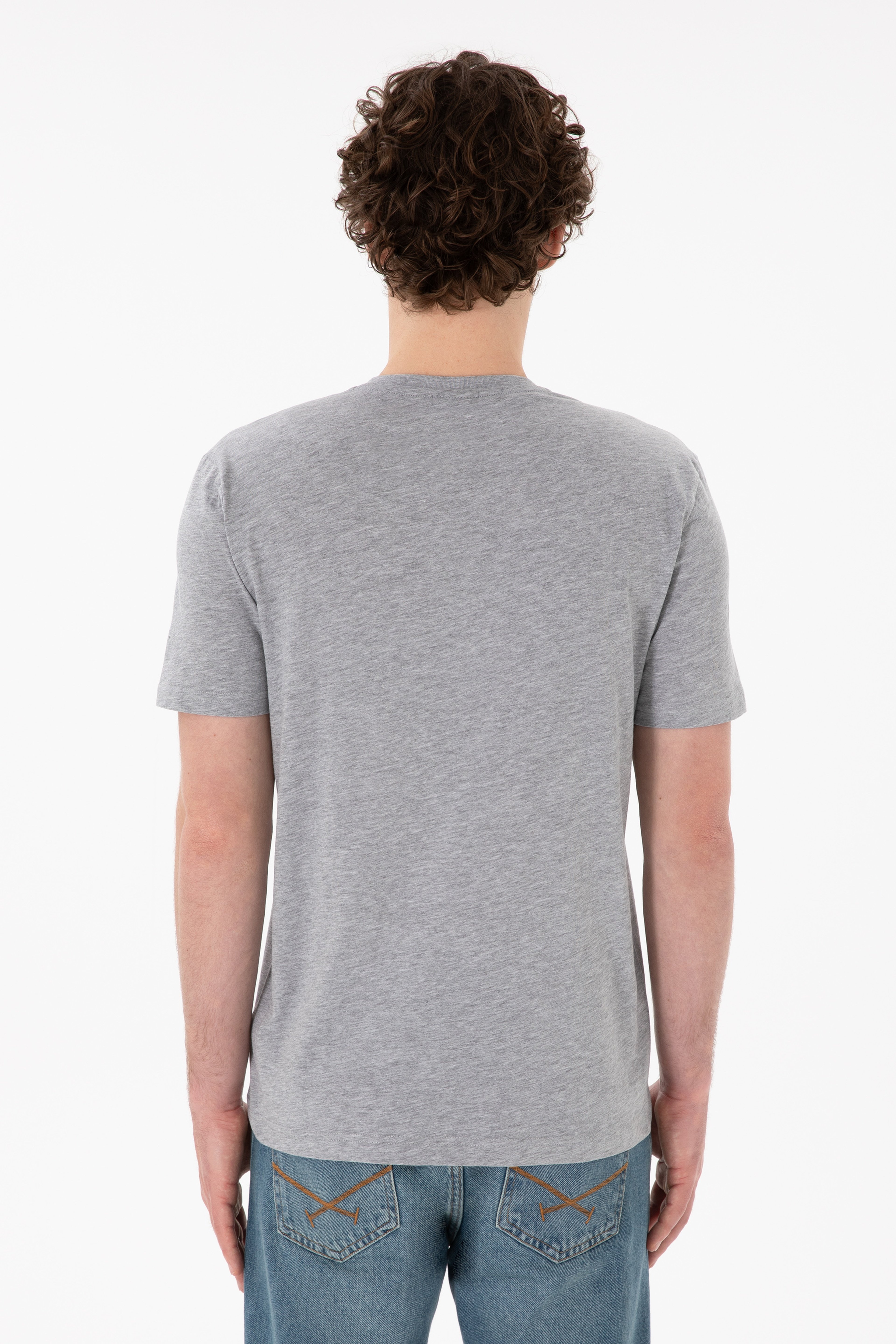 Erkek Regular Fit  V Yaka Gri Melanj Basic Tişört