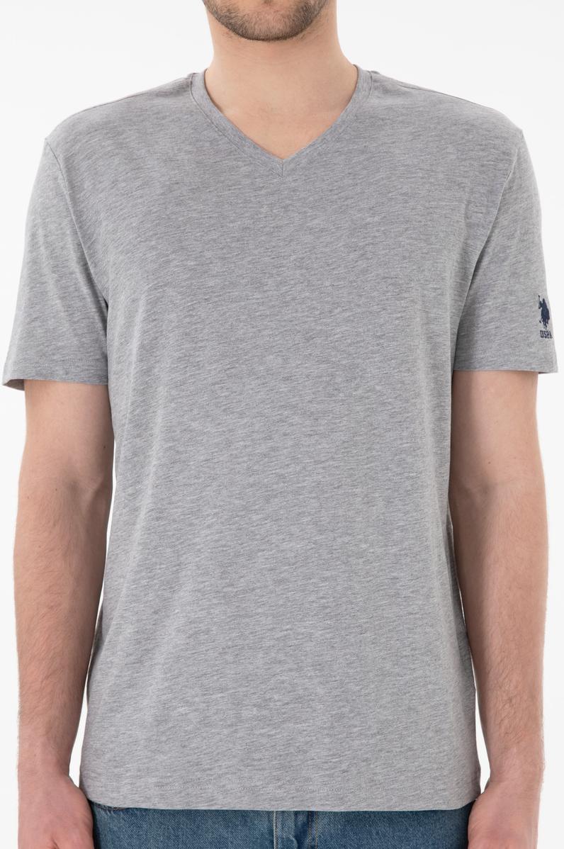 Erkek Regular Fit  V Yaka Gri Melanj Basic Tişört