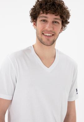 Erkek Regular Fit  V Yaka Beyaz Basic Tişört - 50305858007