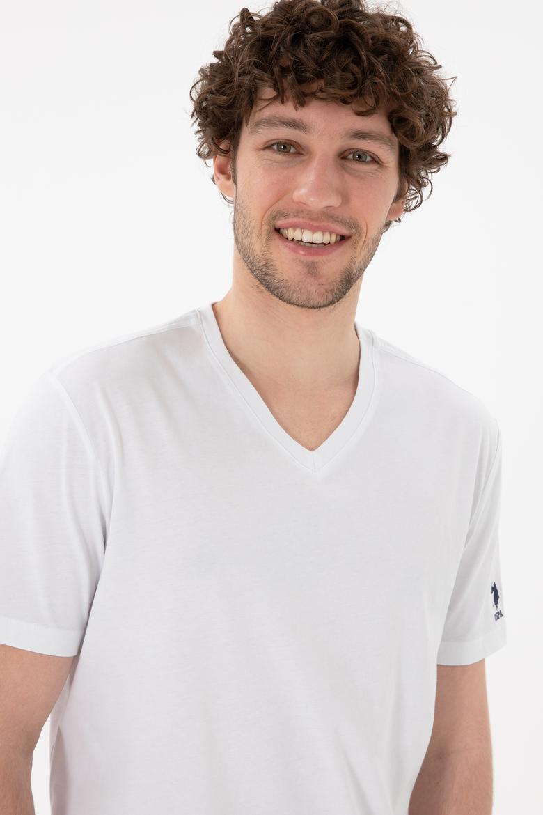 Erkek Regular Fit  V Yaka Beyaz Basic Tişört - 50305858007