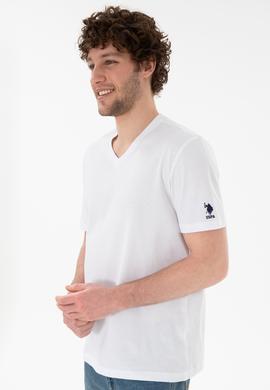 Erkek Regular Fit  V Yaka Beyaz Basic Tişört - 50305858007