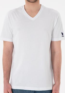 Erkek Regular Fit  V Yaka Beyaz Basic Tişört - 50305858007