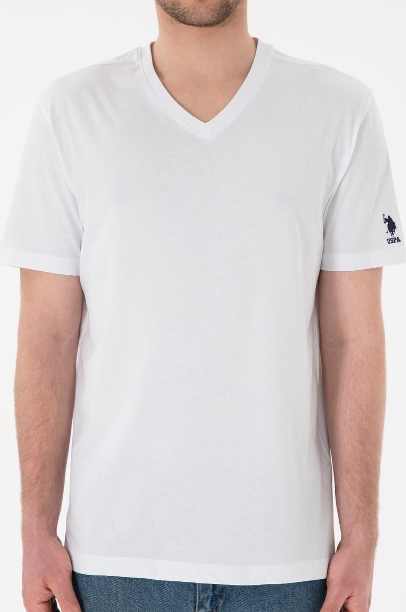 Erkek Regular Fit  V Yaka Beyaz Basic Tişört