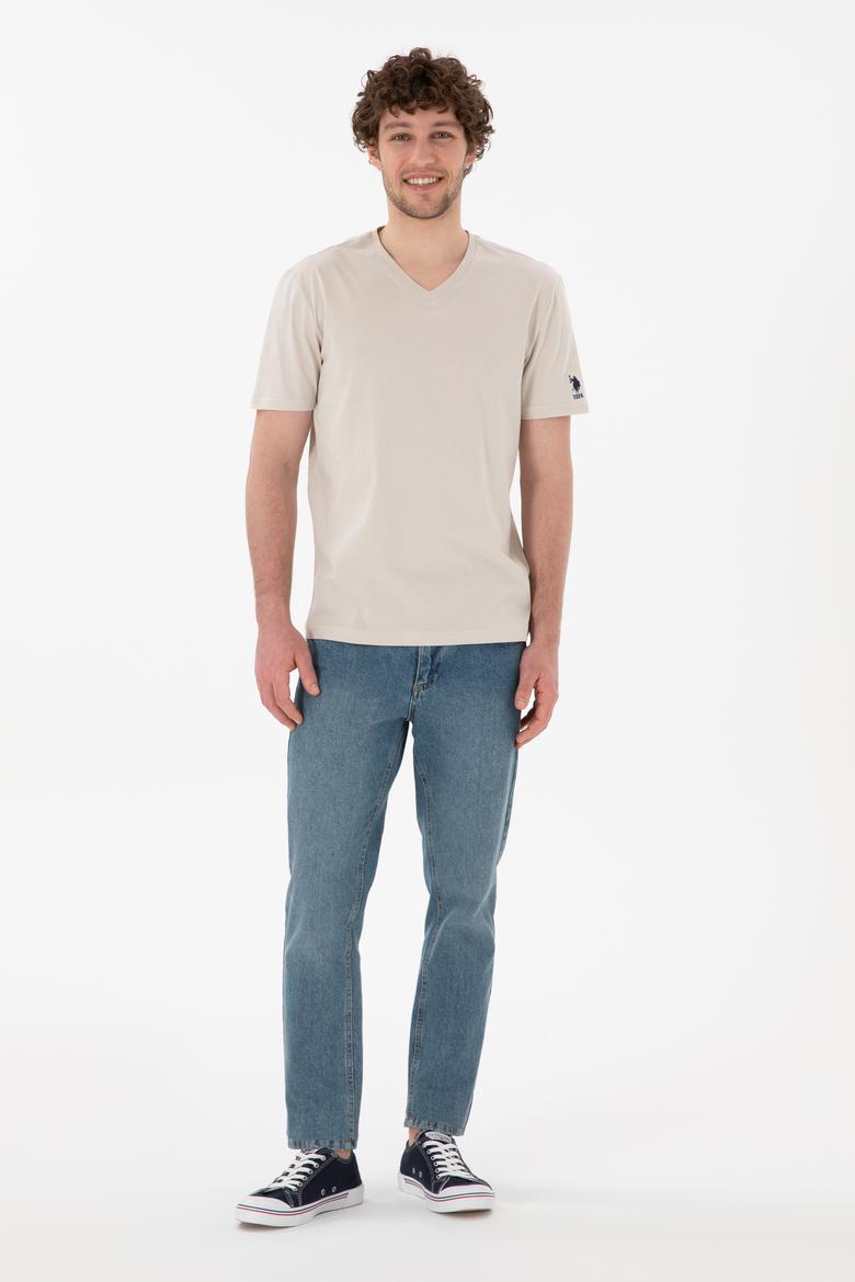 Erkek Regular Fit  V Yaka Taş Basic Tişört - 50305858050