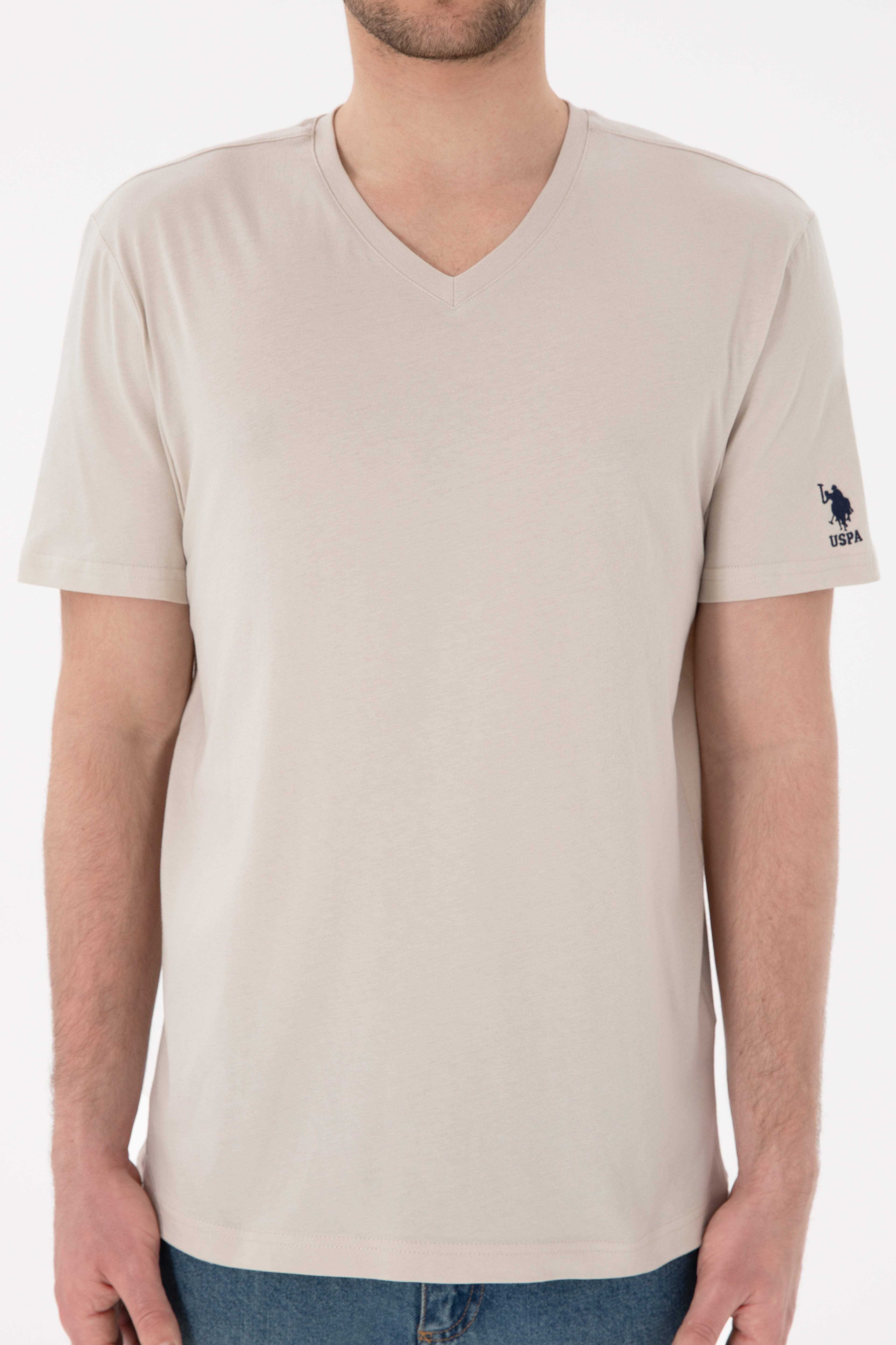 Erkek Regular Fit  V Yaka Taş Basic Tişört