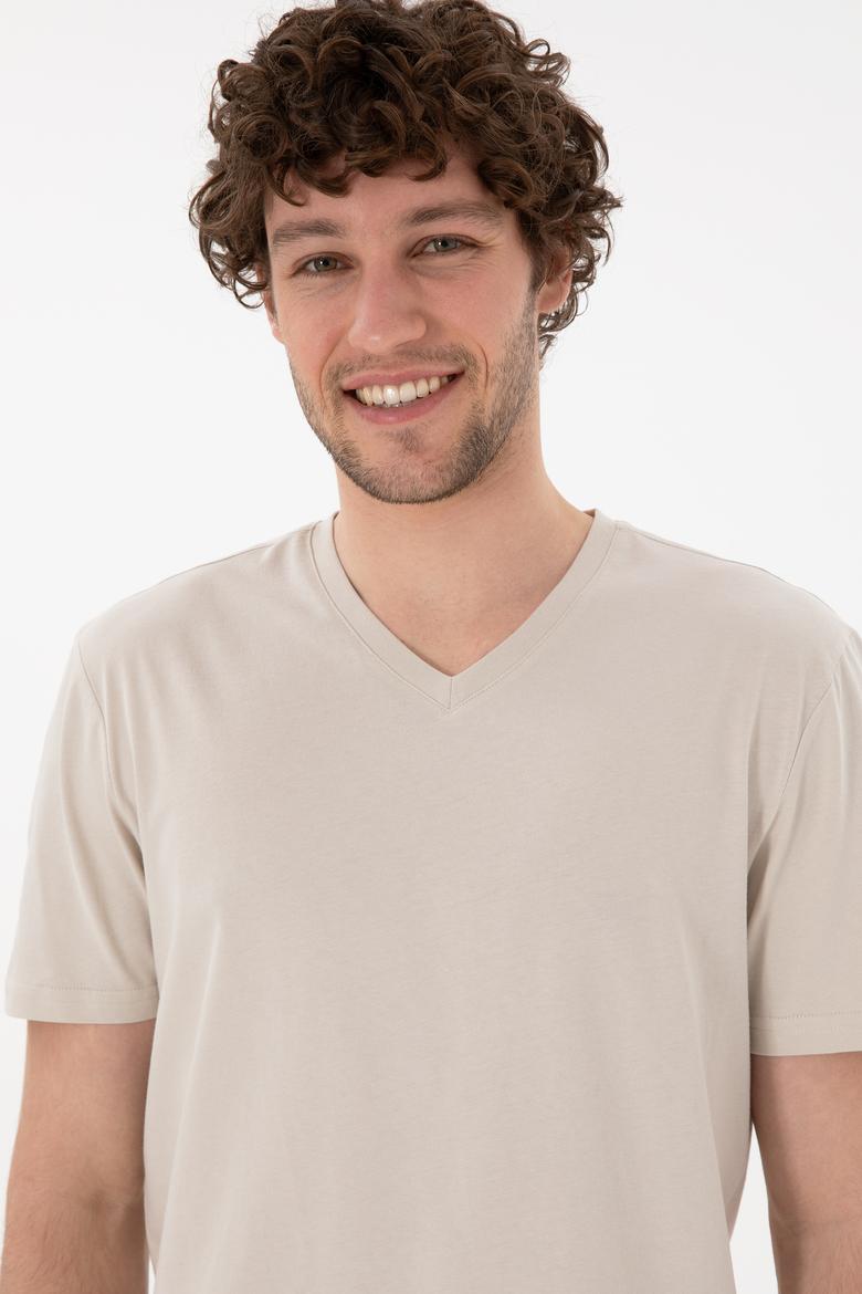 Erkek Regular Fit  V Yaka Taş Basic Tişört - 50305858050