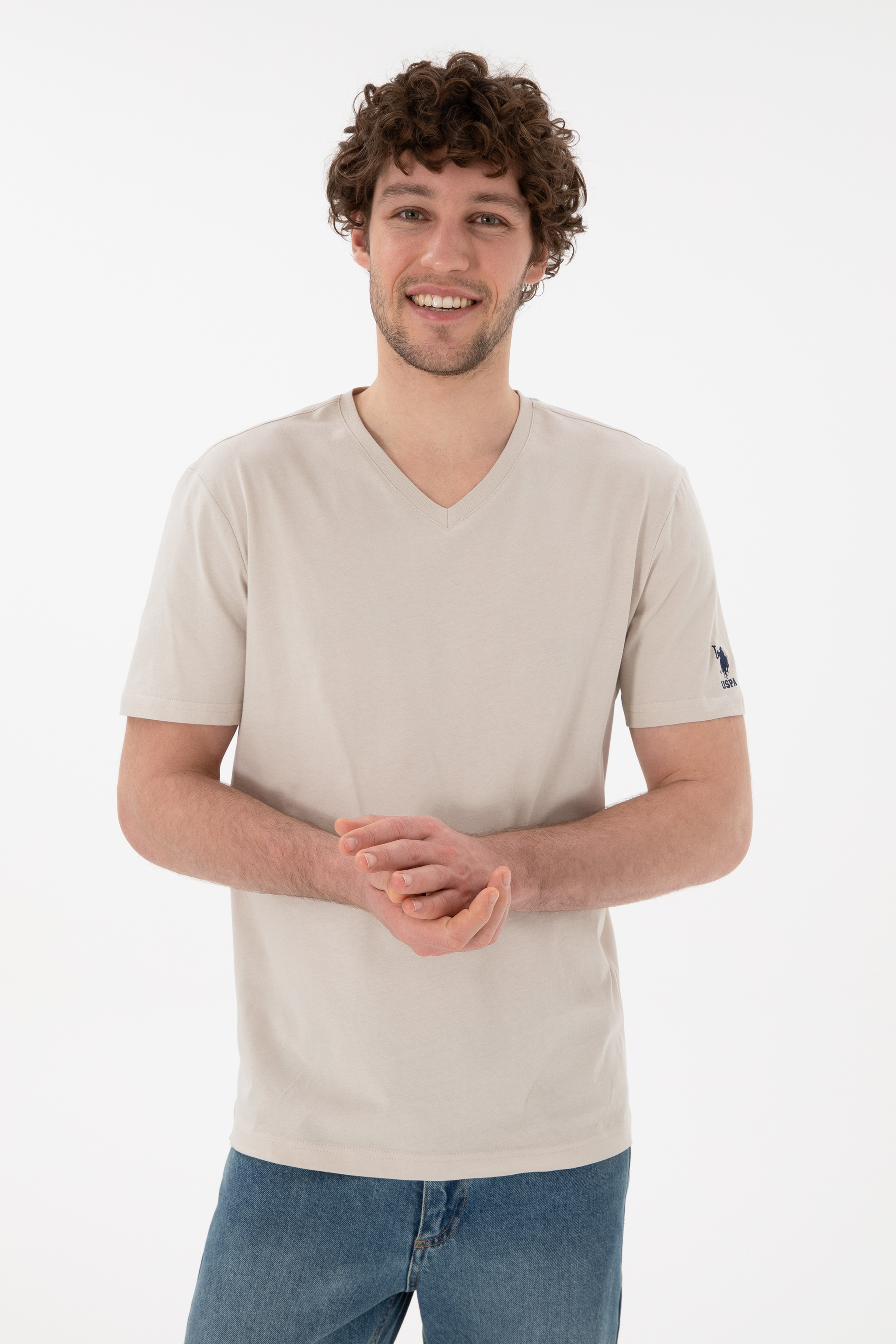 Erkek Regular Fit  V Yaka Taş Basic Tişört - Image 4