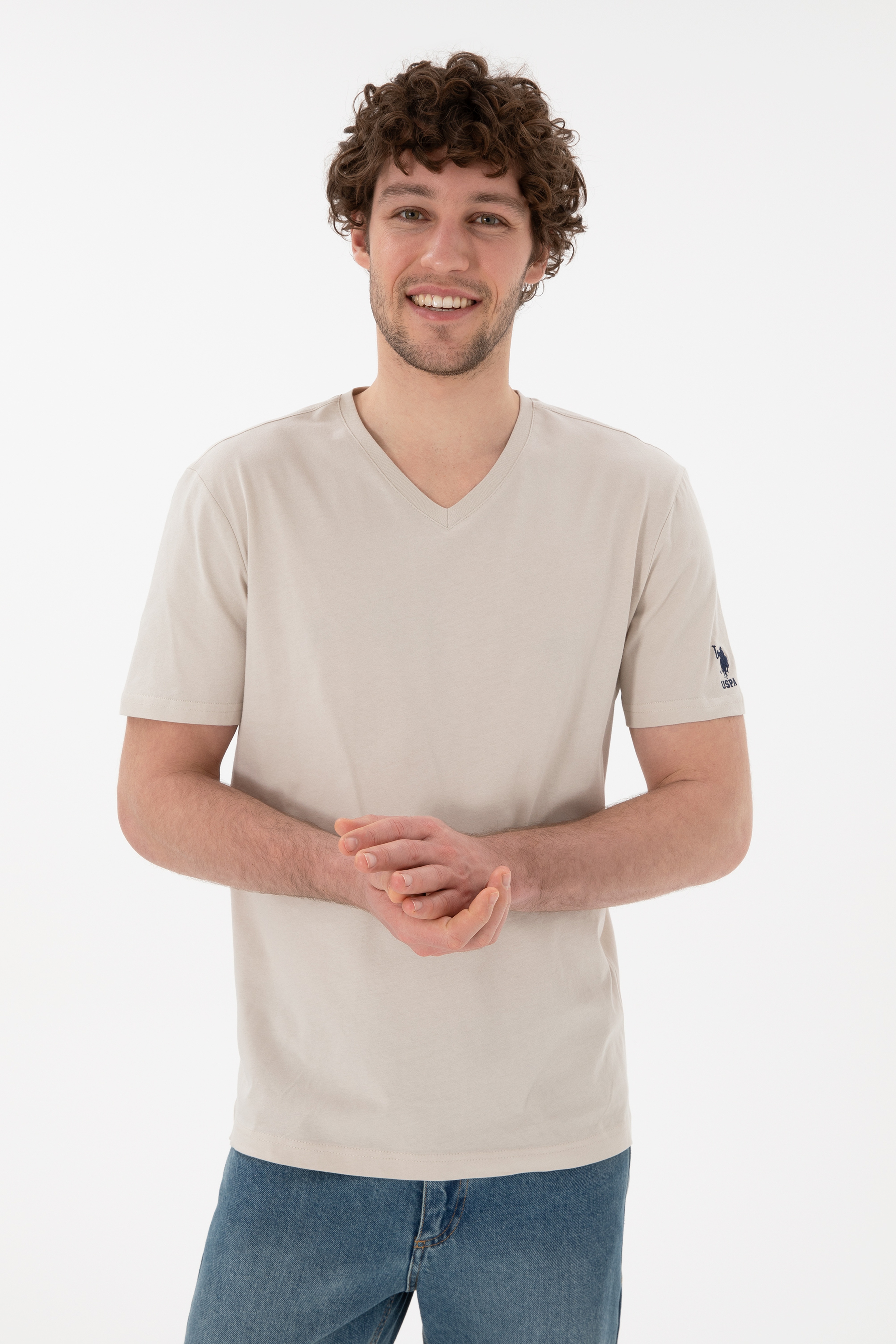 Erkek Regular Fit  V Yaka Taş Basic Tişört