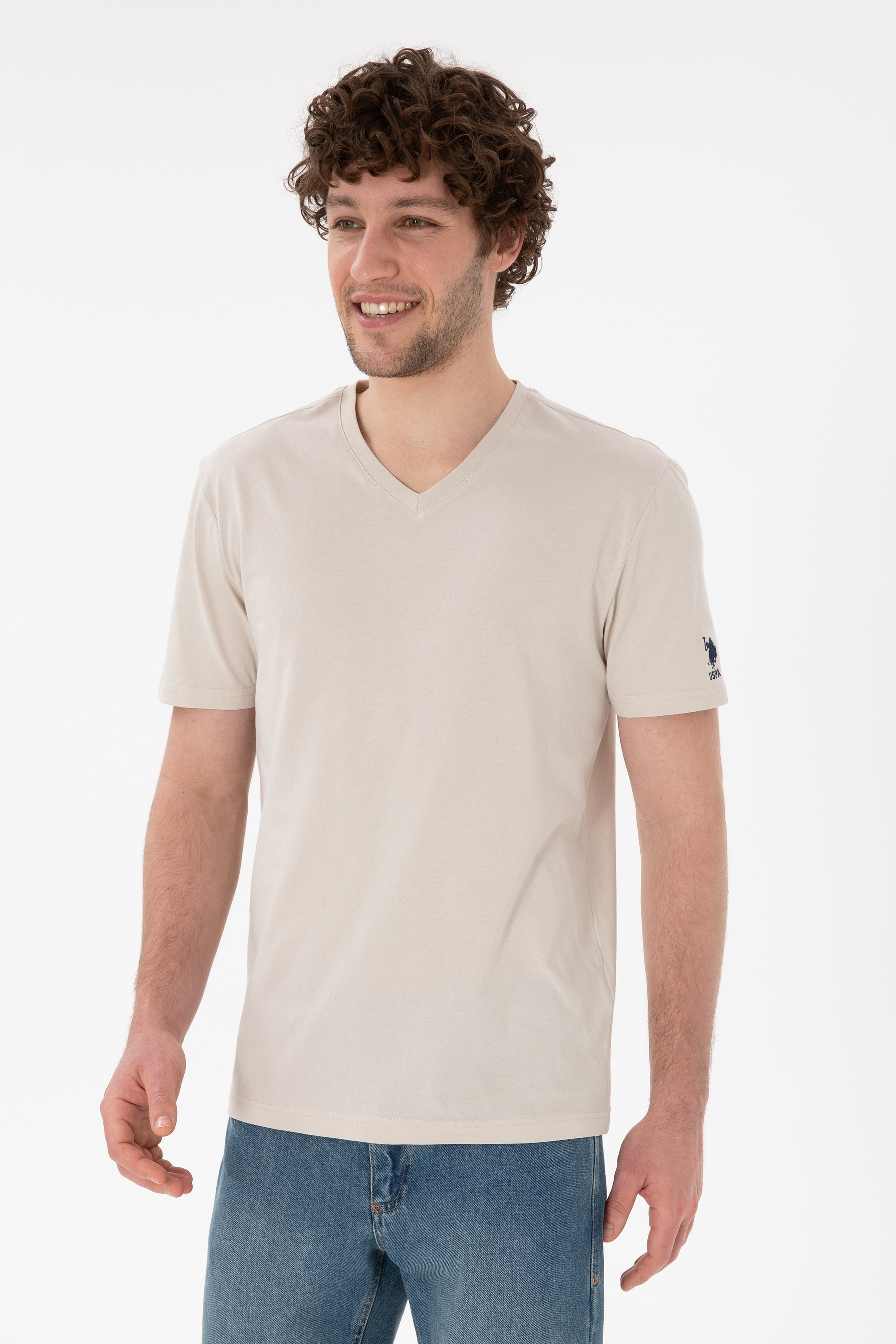 Erkek Regular Fit  V Yaka Taş Basic Tişört - Image 2