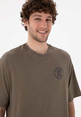 Erkek Oversize Fit Bisiklet Yaka Vizon Tişört - 50305904093