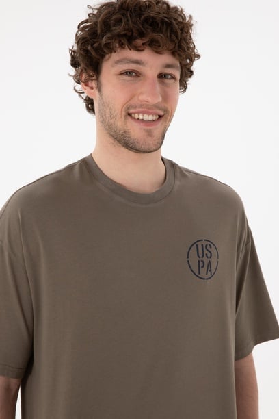 Erkek Oversize Fit Bisiklet Yaka Vizon Tişört