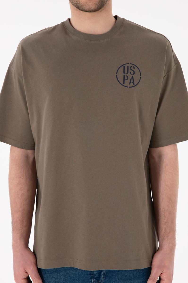 Erkek Oversize Fit Bisiklet Yaka Vizon Tişört