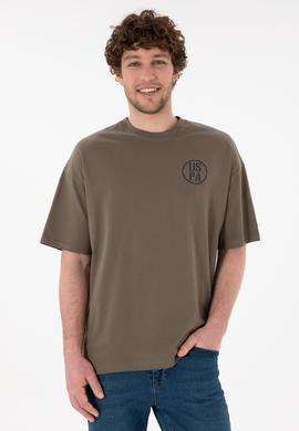 Erkek Oversize Fit Bisiklet Yaka Vizon Tişört - 50305904093