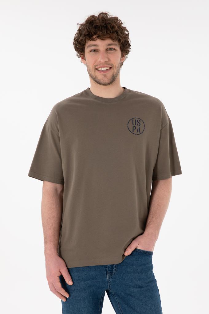 Erkek Oversize Fit Bisiklet Yaka Vizon Tişört