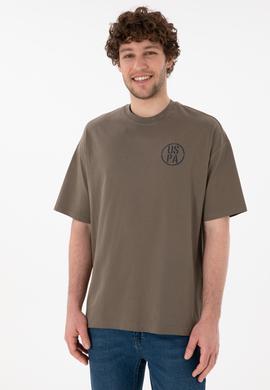 Erkek Oversize Fit Bisiklet Yaka Vizon Tişört - 50305904093