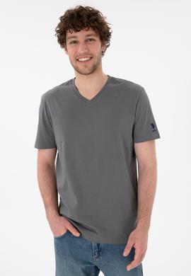 Erkek Regular Fit  V Yaka Gri Basic Tişört - 50305858100