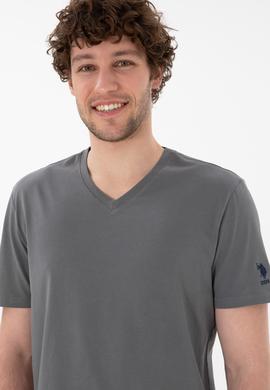 Erkek Regular Fit  V Yaka Gri Basic Tişört - 50305858100
