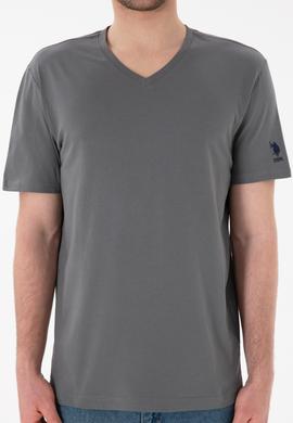 Erkek Regular Fit  V Yaka Gri Basic Tişört - 50305858100