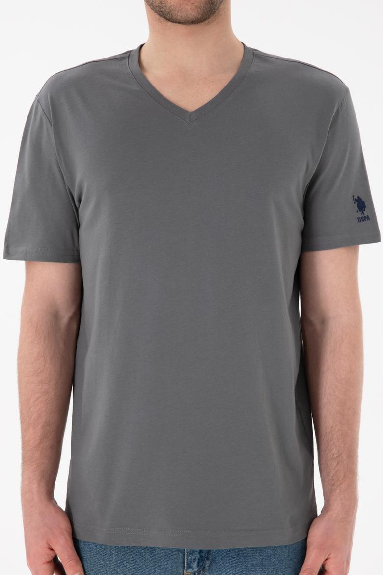 Erkek Regular Fit  V Yaka Gri Basic Tişört - 50305858100