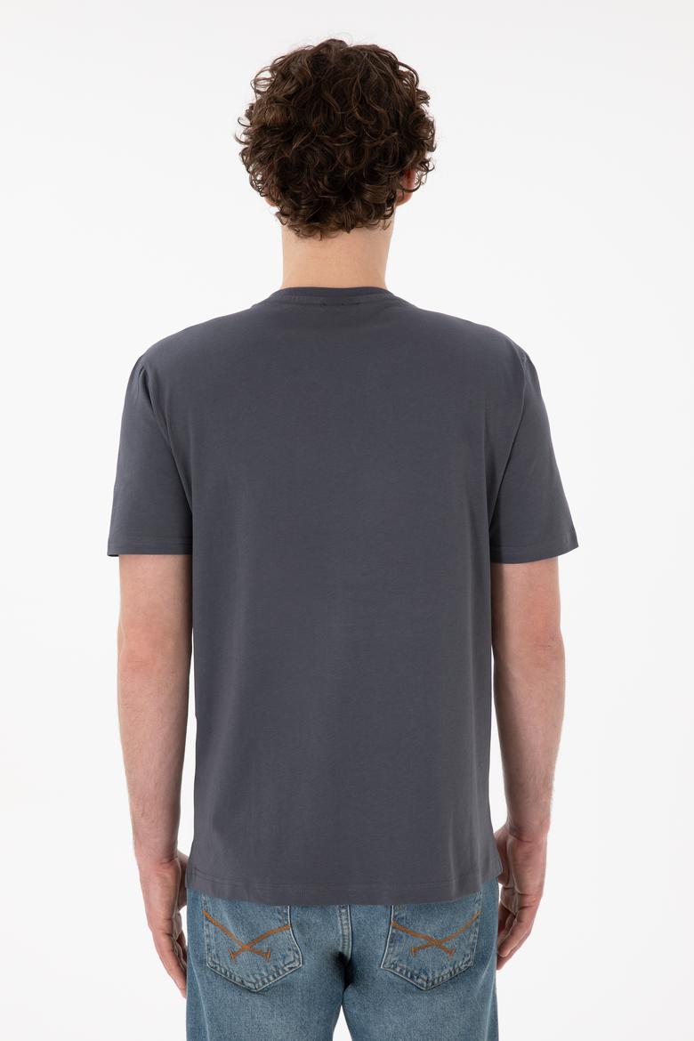 Erkek Regular Fit  V Yaka Antrasit Basic Tişört - 50305858056