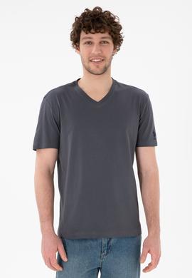 Erkek Regular Fit  V Yaka Antrasit Basic Tişört - 50305858056