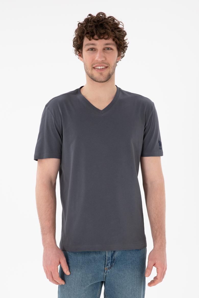 Erkek Regular Fit  V Yaka Antrasit Basic Tişört - 50305858056