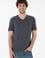 Erkek Regular Fit  V Yaka Antrasit Basic Tişört