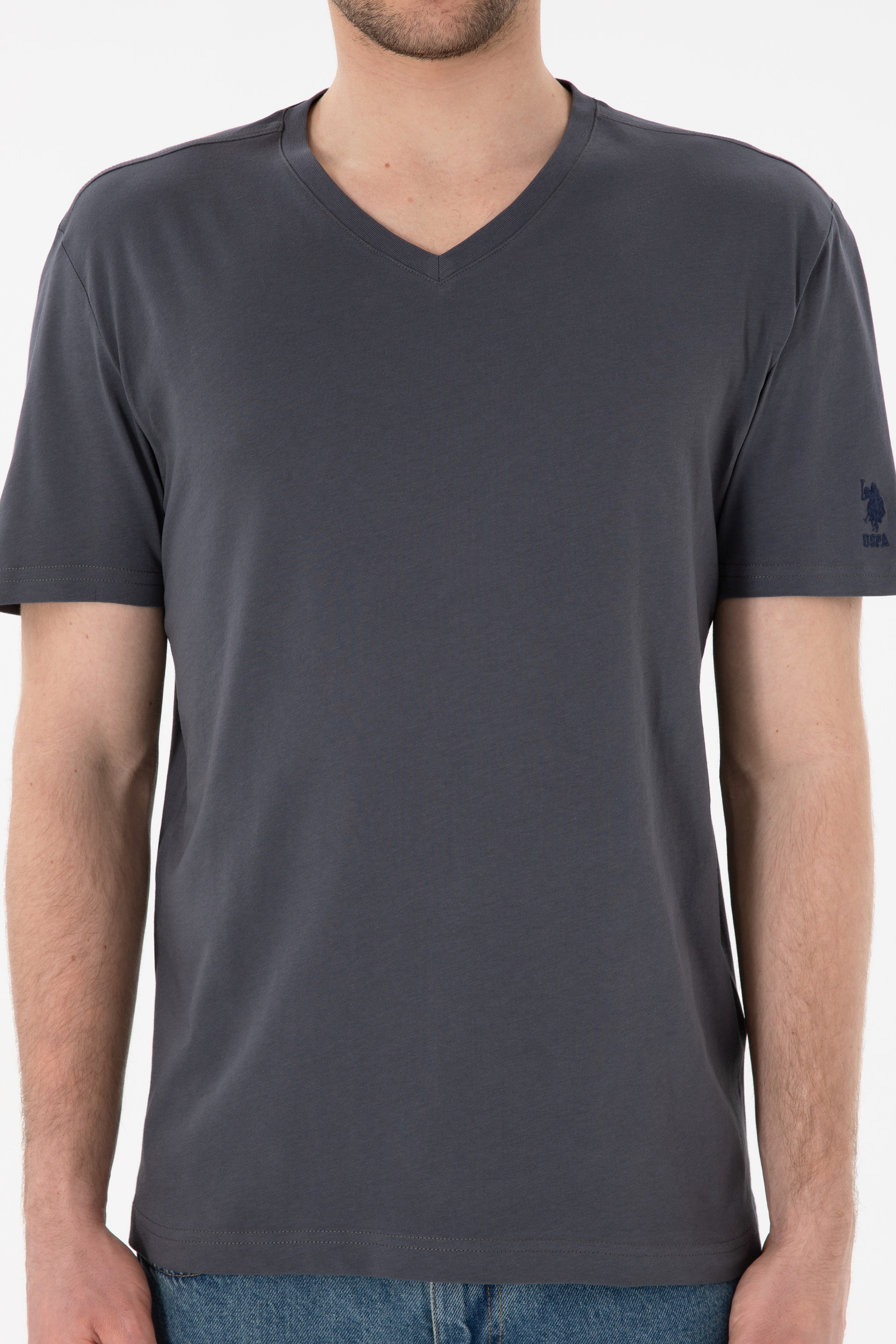 Erkek Regular Fit  V Yaka Antrasit Basic Tişört - Image 7