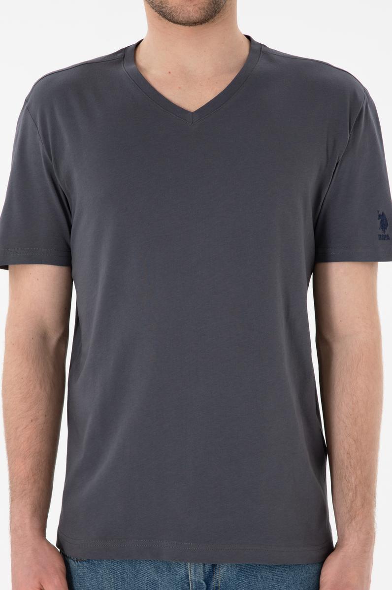 Erkek Regular Fit  V Yaka Antrasit Basic Tişört