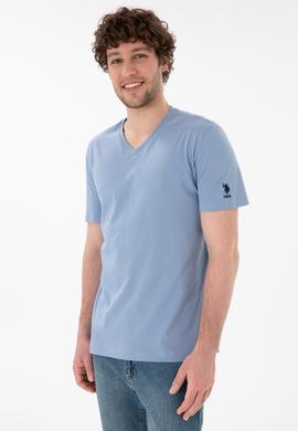 Erkek Regular Fit  V Yaka Mavi Basic Tişört - 50305858090