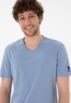 Erkek Regular Fit  V Yaka Mavi Basic Tişört - 50305858090