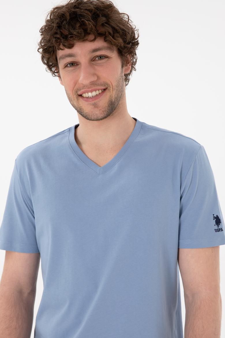 Erkek Regular Fit  V Yaka Mavi Basic Tişört - 50305858090