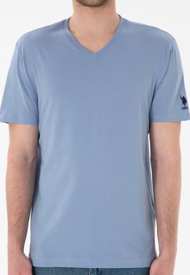 Erkek Regular Fit  V Yaka Mavi Basic Tişört - 50305858090