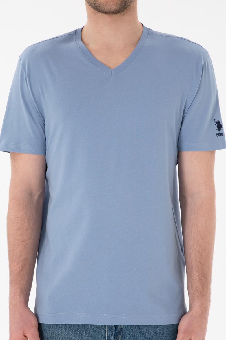 Erkek Regular Fit  V Yaka Mavi Basic Tişört - 50305858090