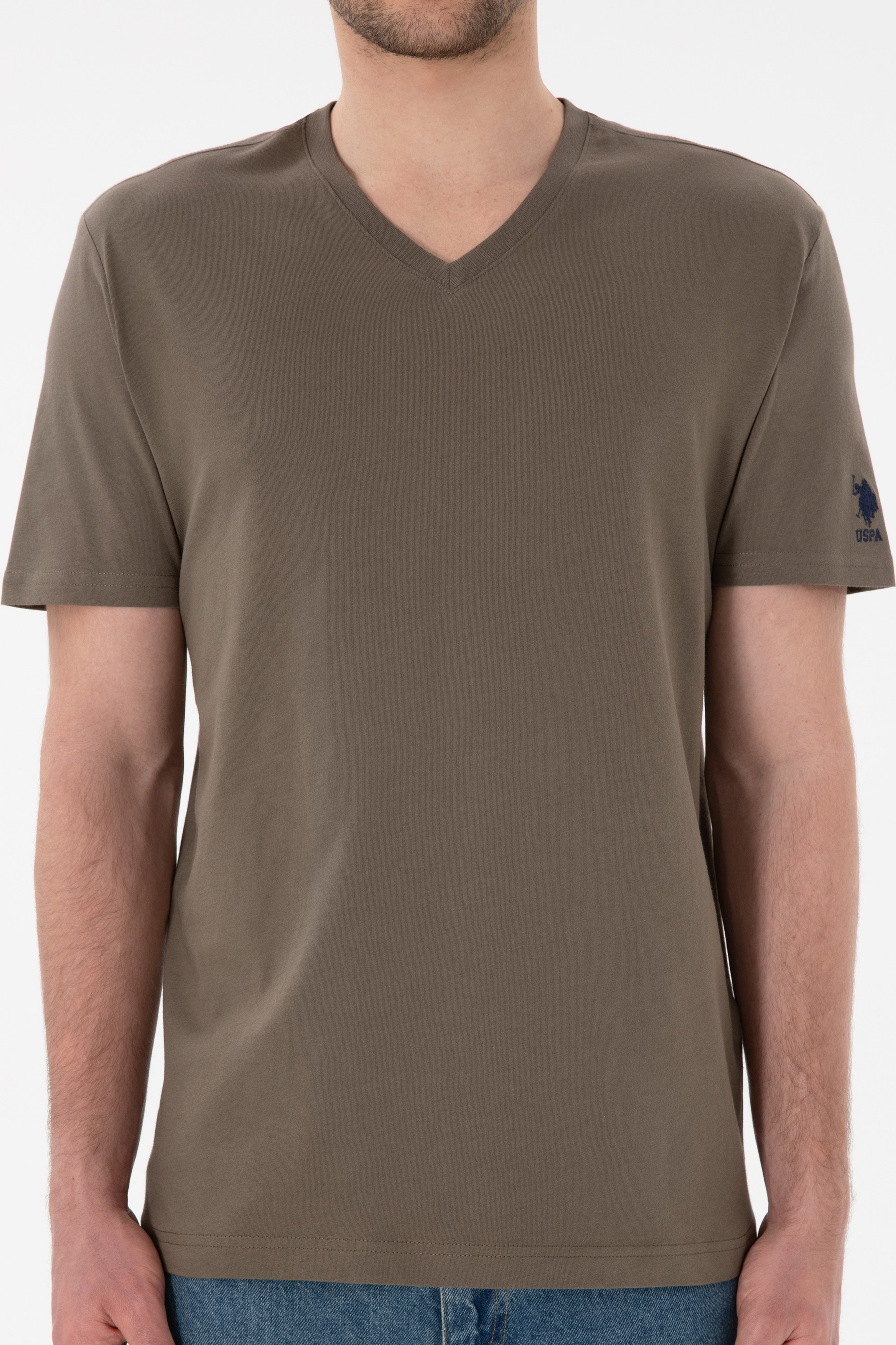 Erkek Regular Fit  V Yaka Vizon Basic Tişört - Image 7