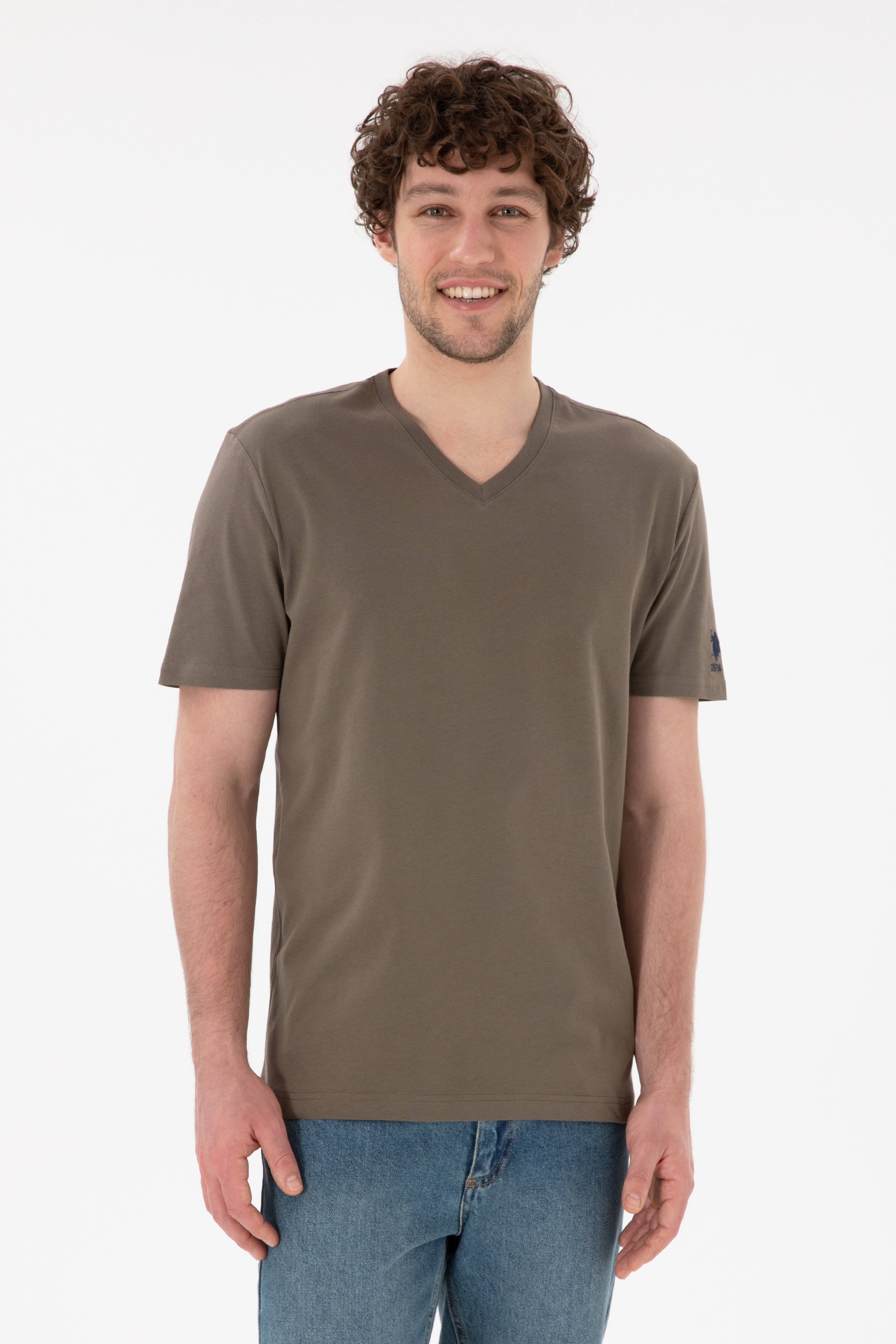 Erkek Regular Fit  V Yaka Vizon Basic Tişört - Image 2