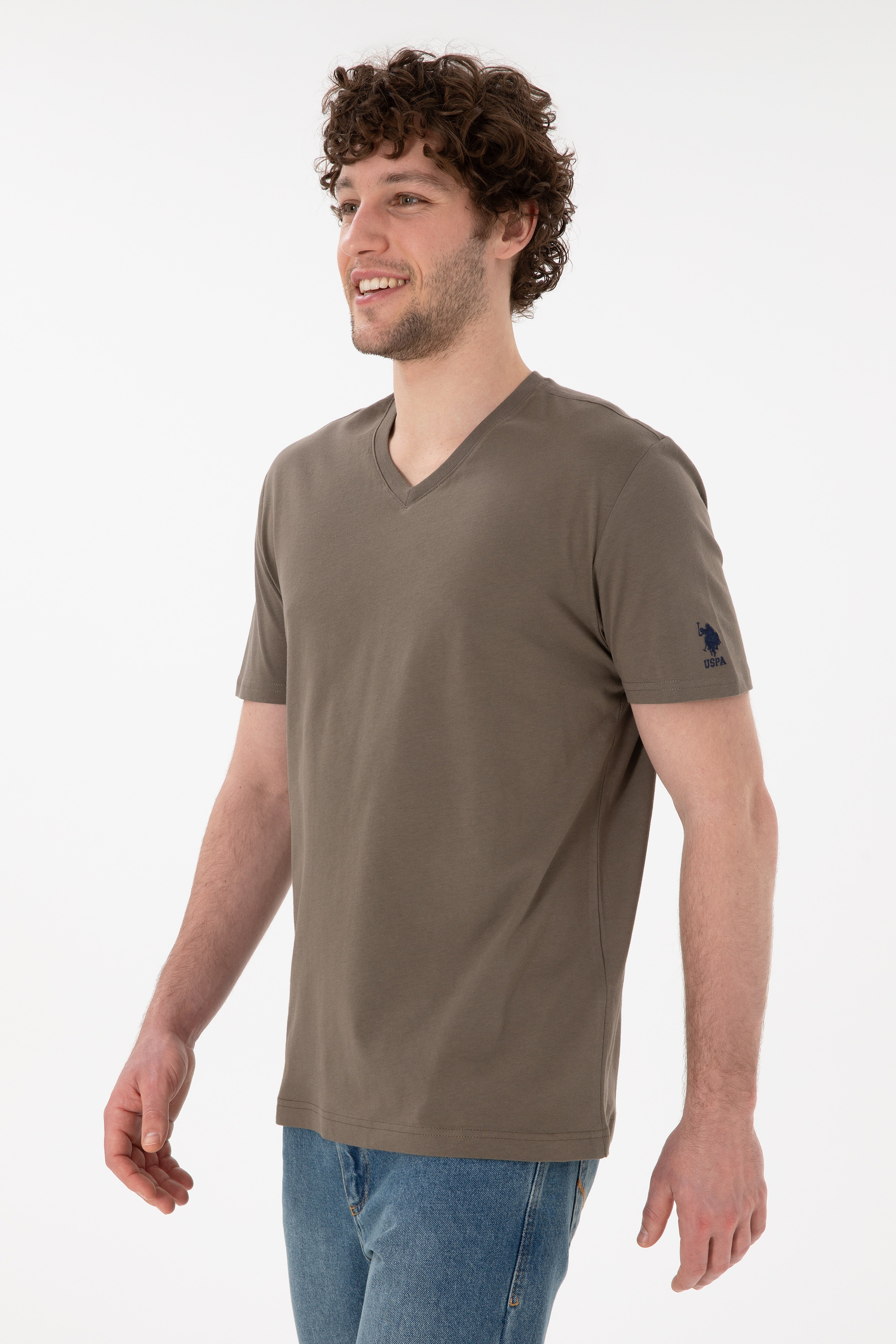Erkek Regular Fit  V Yaka Vizon Basic Tişört - Image 4