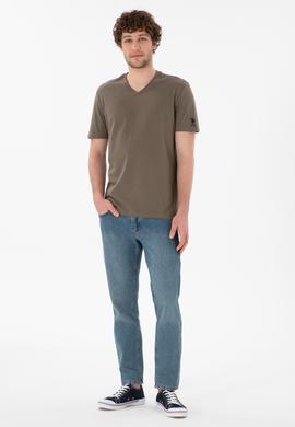 Erkek Regular Fit  V Yaka Vizon Basic Tişört - 50305858078