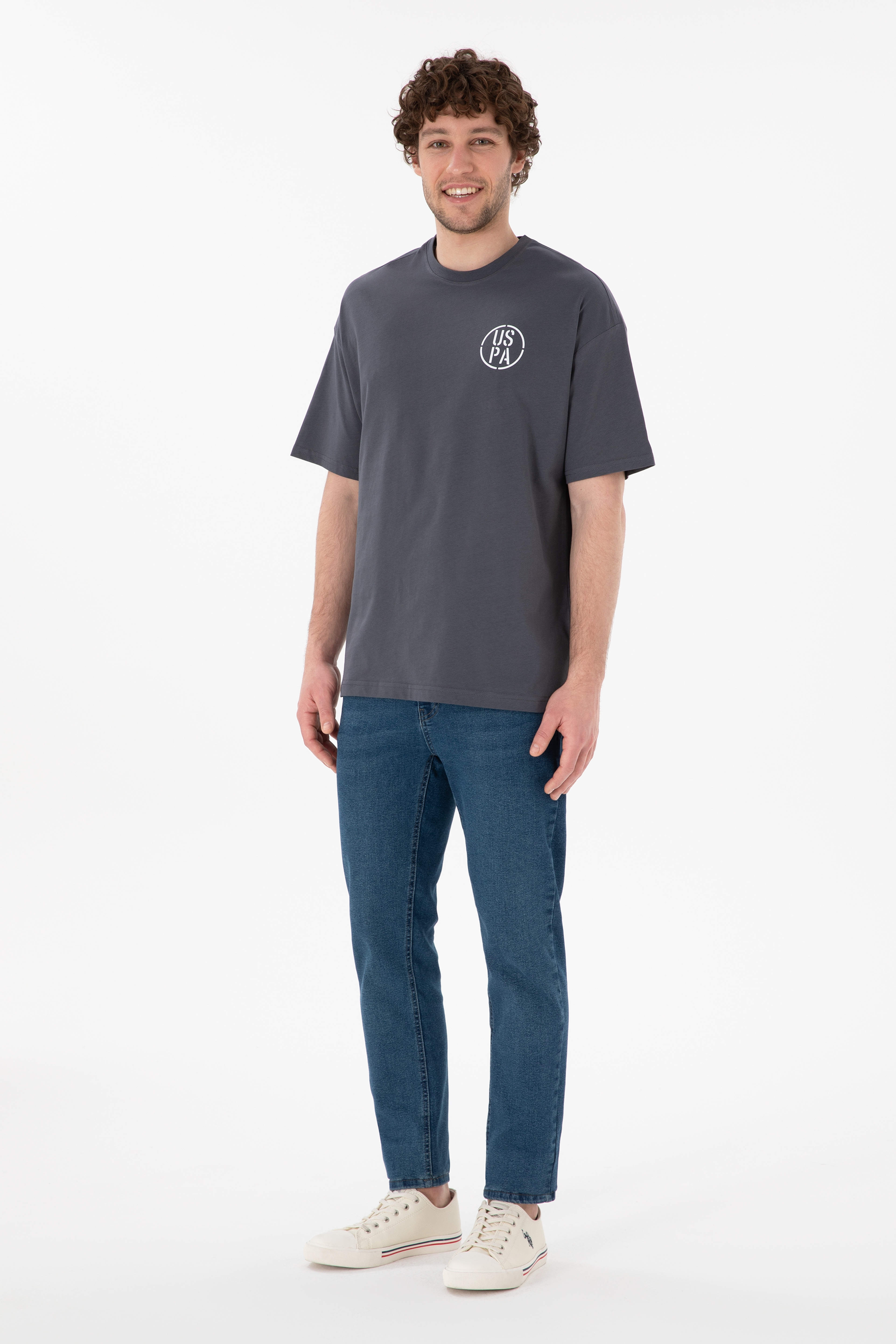 Erkek Oversize Fit Bisiklet Yaka Antrasit Tişört - Image 5