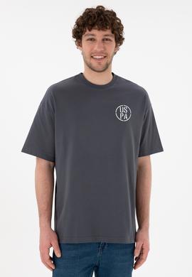 Erkek Oversize Fit Bisiklet Yaka Antrasit Tişört - 50305904084