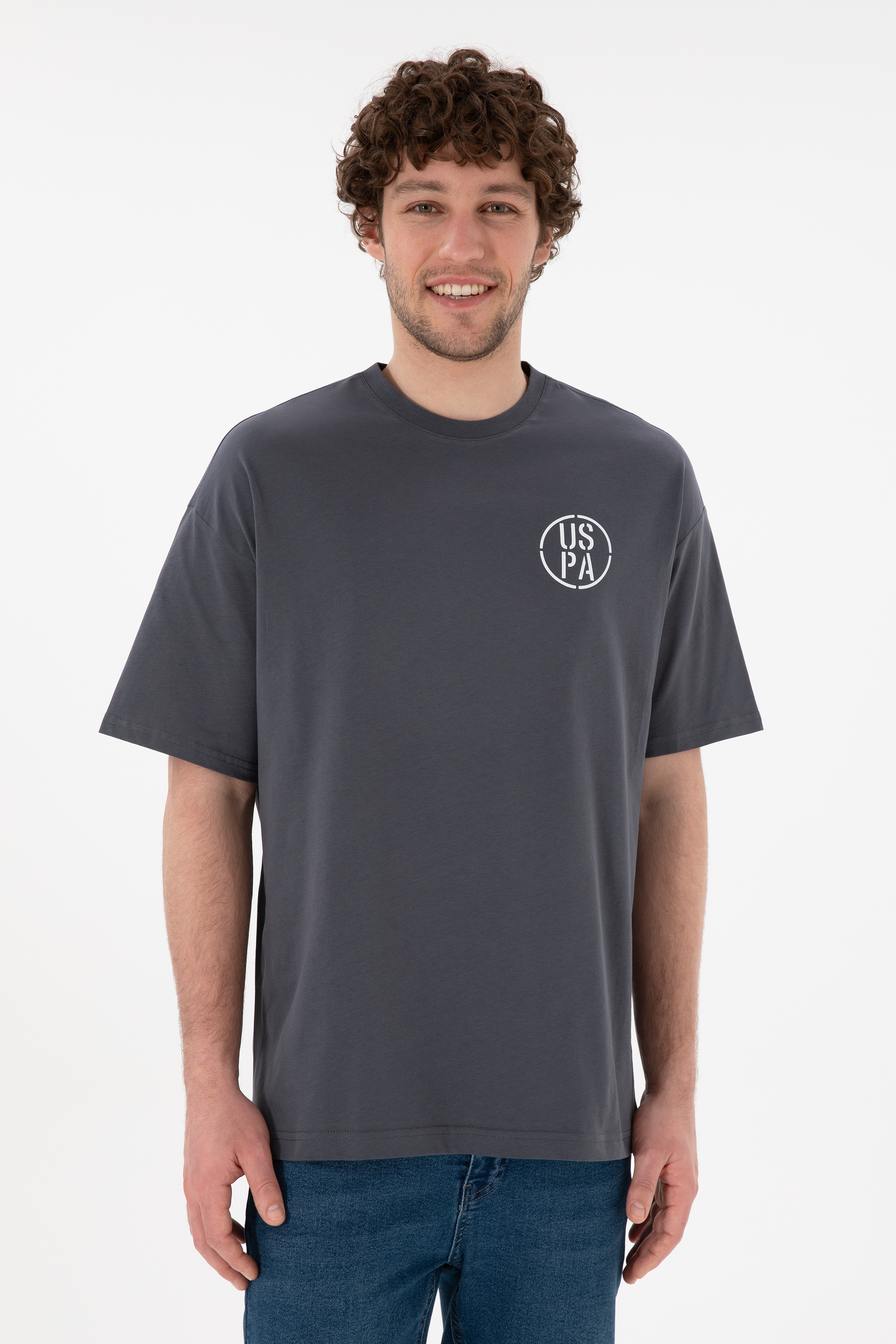 Erkek Oversize Fit Bisiklet Yaka Antrasit Tişört - Image 4