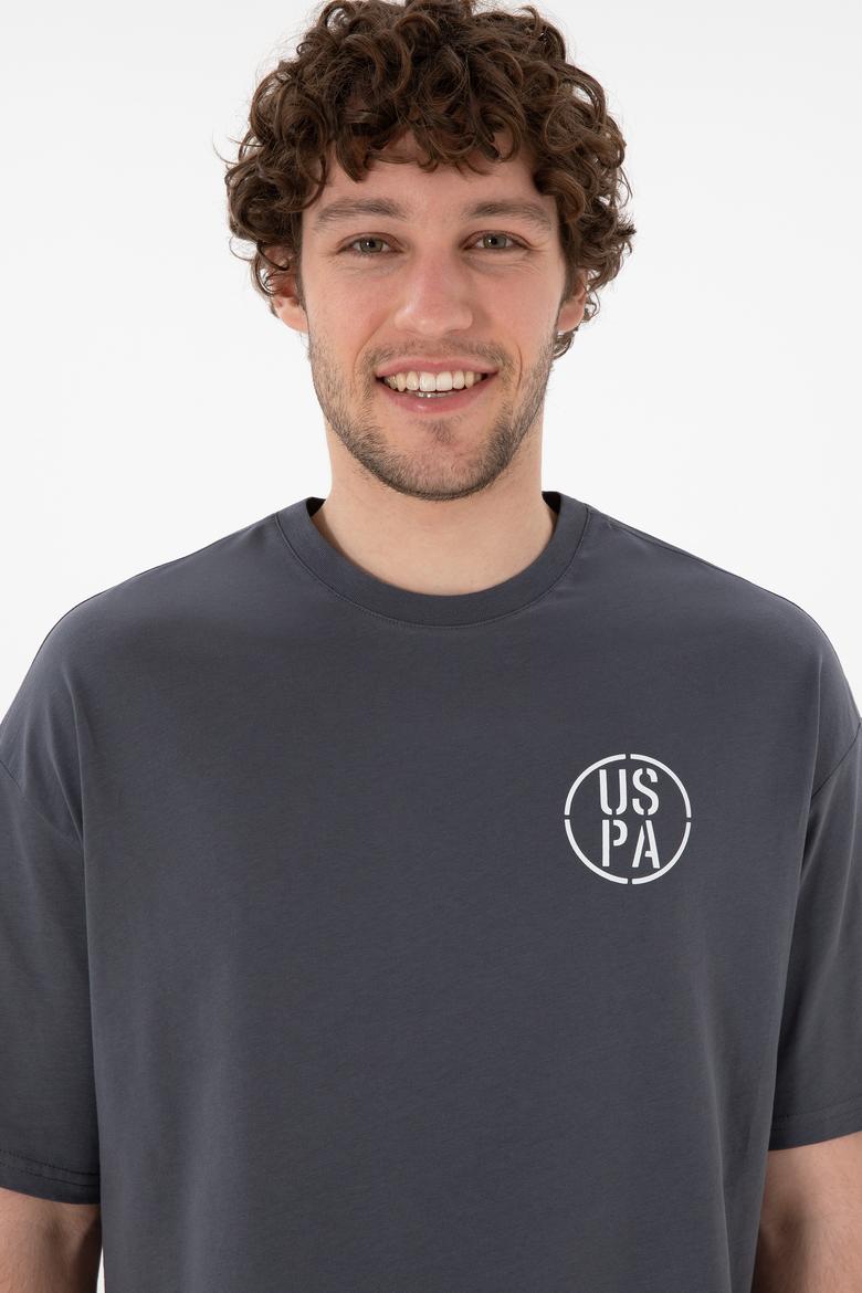 Erkek Oversize Fit Bisiklet Yaka Antrasit Tişört - 50305904084