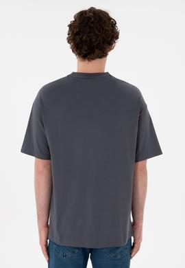 Erkek Oversize Fit Bisiklet Yaka Antrasit Tişört - 50305904084