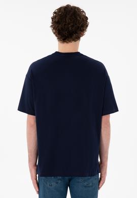 Erkek Oversize Fit Bisiklet Yaka Lacivert Tişört - 50305904018