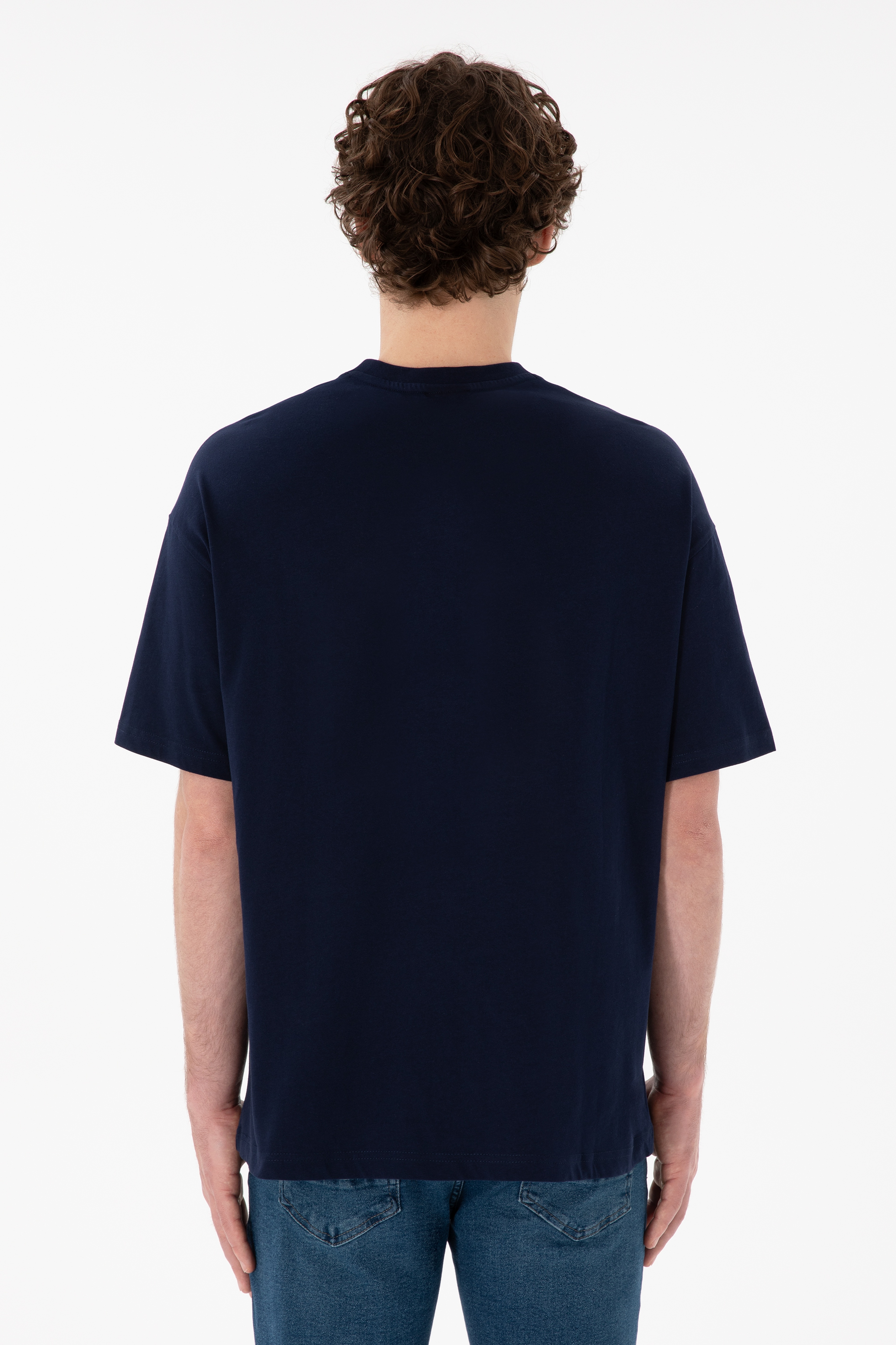 Erkek Oversize Fit Bisiklet Yaka Lacivert Tişört